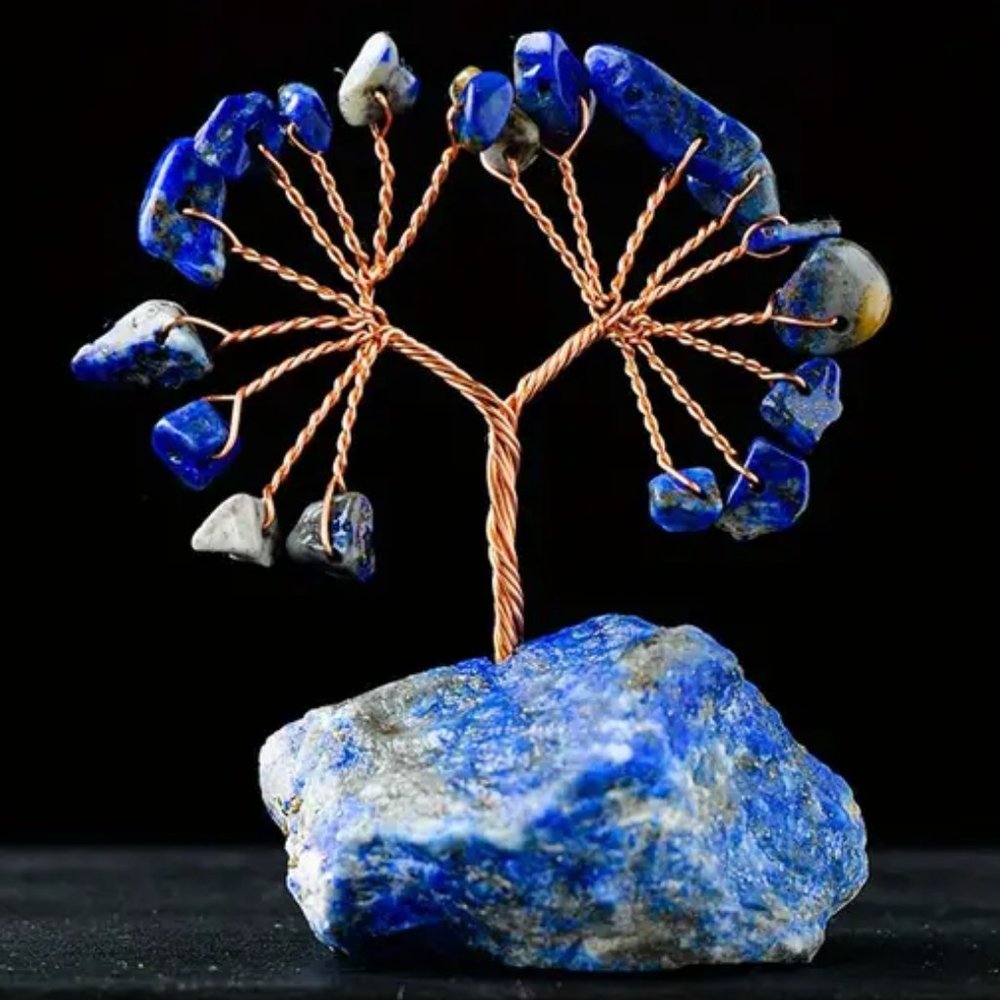 Lapis Lazuli Natural Gemstone Lucky Tree of Life Raw Stone Base Decor Mini Sized